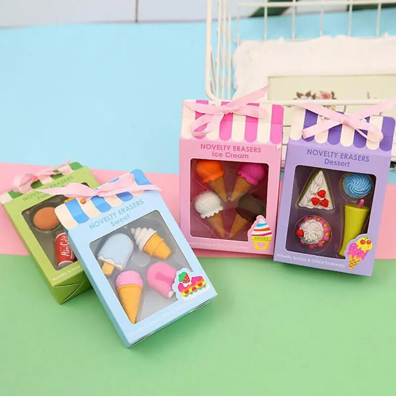 4PCS Kawaii radošās pārtikas kūku dzēšgumija Ziemassvētku bērniem dāvanu saldējuma hamburgera konfekte noņemama gumijas dzēšgumija kancelejas piederumi