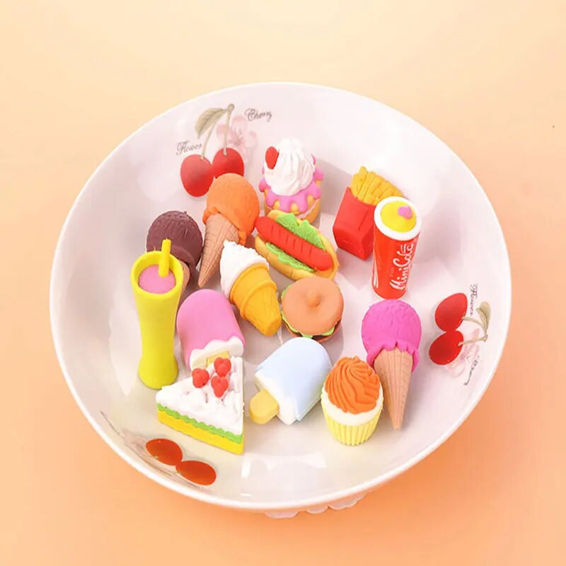 4PCS Kawaii radošās pārtikas kūku dzēšgumija Ziemassvētku bērniem dāvanu saldējuma hamburgera konfekte noņemama gumijas dzēšgumija kancelejas piederumi