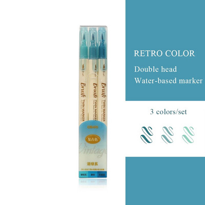 3 τμχ/Σετ Ρετρό στυλό με διπλή κεφαλή πινέλο Δημιουργικό στυλό μαρκαδόρου για σχέδιο Ζωγραφική Ακουαρέλα Χαρτικά Χαριτωμένα σχολικά είδη
