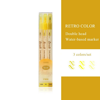 3 τμχ/Σετ Ρετρό στυλό με διπλή κεφαλή πινέλο Δημιουργικό στυλό μαρκαδόρου για σχέδιο Ζωγραφική Ακουαρέλα Χαρτικά Χαριτωμένα σχολικά είδη