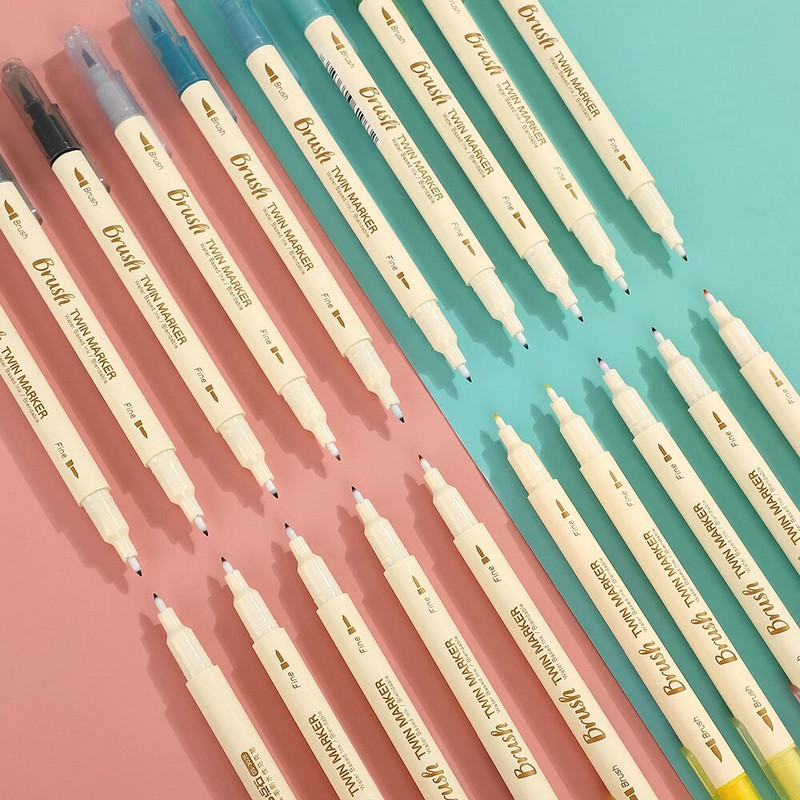 3 τμχ/Σετ Ρετρό στυλό με διπλή κεφαλή πινέλο Δημιουργικό στυλό μαρκαδόρου για σχέδιο Ζωγραφική Ακουαρέλα Χαρτικά Χαριτωμένα σχολικά είδη