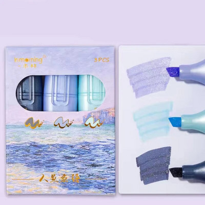 Metāliski mirgojošie marķieri, 3 fantāzijas krāsu marķieru komplekts, pasteļkrāsu marķiera pildspalva ar kaltu galu