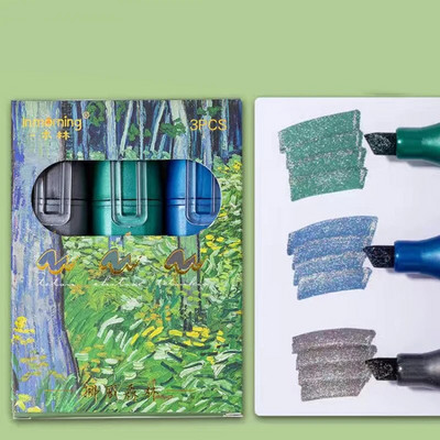 Metāliski mirgojošie marķieri, 3 fantāzijas krāsu marķieru komplekts, pasteļkrāsu marķiera pildspalva ar kaltu galu