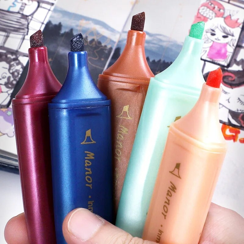 Metāliski mirgojošie marķieri, 3 fantāzijas krāsu marķieru komplekts, pasteļkrāsu marķiera pildspalva ar kaltu galu