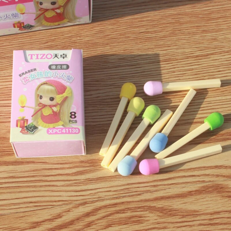 Dėžutės degtukų formos mielas Kawaii degtukų trintukas Gražus spalvotas trintukas vaikams Studentams Kūrybinis daiktas vaikams Dovana