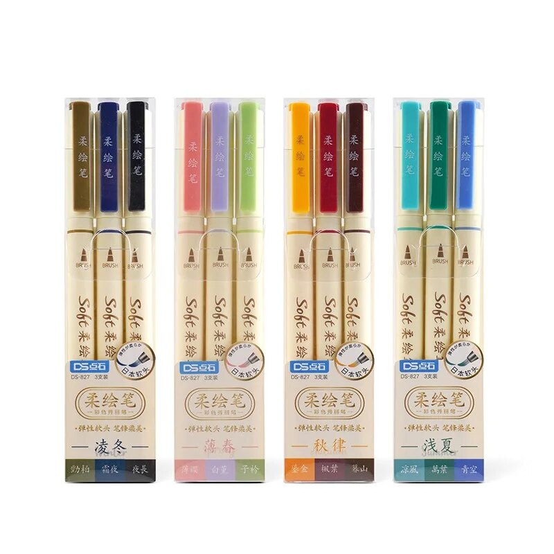 3 τμχ Σετ πινακίδας με μαλακό πινέλο τεσσάρων εποχών για σχέδιο καλλιγραφίας Γράμματα ζωγραφικής Fine Tip Liner School Art Design A6335