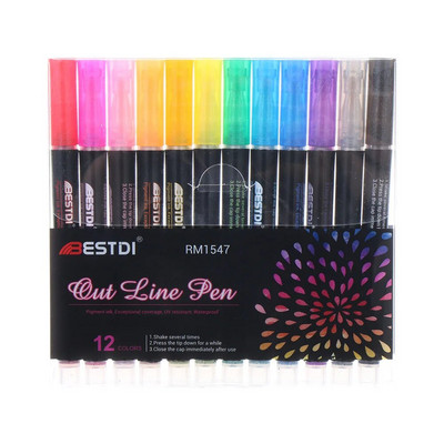 Divu līniju kontūra metāla marķieri Magic Shimmer Paint Paint Pildspalvas bērniem Pieaugušajiem Zīmēšanas Marķieris Pildspalva Māksla Glezniecības mācību piederumi