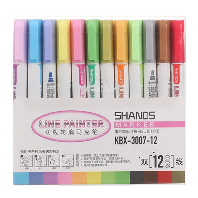 Divu līniju kontūra metāla marķieri Magic Shimmer Paint Paint Pildspalvas bērniem Pieaugušajiem Zīmēšanas Marķieris Pildspalva Māksla Glezniecības mācību piederumi