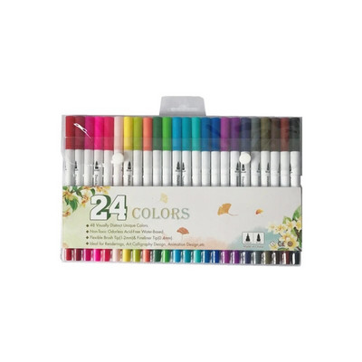 24 gab. Divu galviņu āķa līnijas pildspalvas krāsu marķieris mīksts uzgalis akvareļu pildspalva Skolas studentu mākslas piederumi bērnu dāvanu gleznošanas komplekts