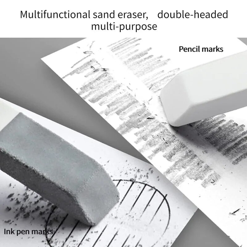 1–4 vnt. matinis dvigalvis trintukas studentams, nežymi matinis trintukas, skirtas tušinukų rašalui, spalvotų pieštukų koregavimo reikmenys