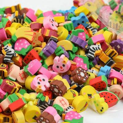 100pcs/set Kawaii Eraser Creative Cartoon Mini Pencil Rubber Animal Fruit Christmas Erasers for Kids School Stationery Supplies