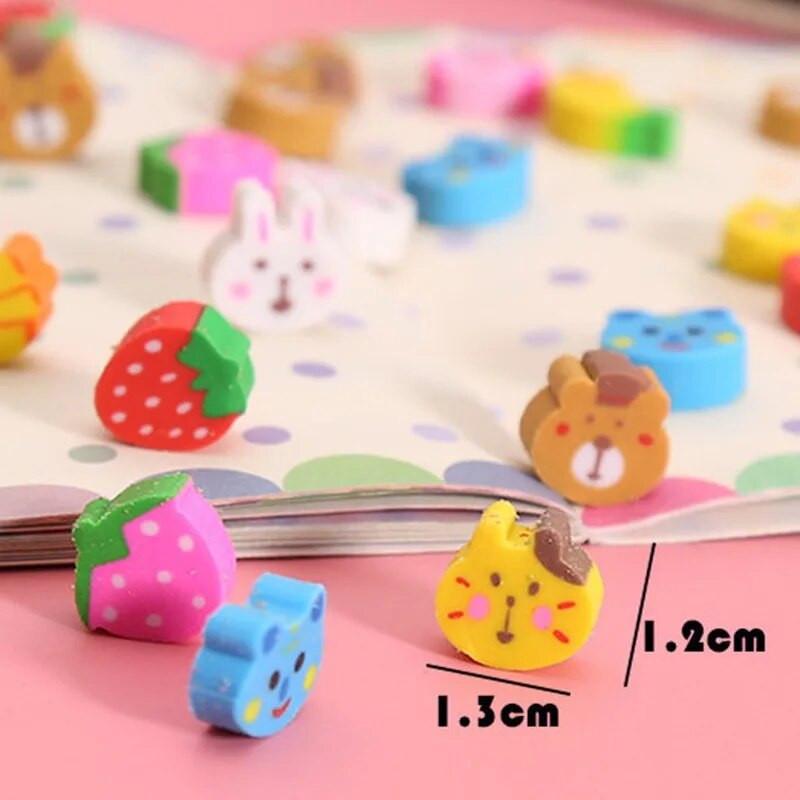 100 tk/komplekt Kawaii Eraser Creative Cartoon Mini Pliiats Kummist Animal Fruit jõulukummid lastele koolitarvete jaoks