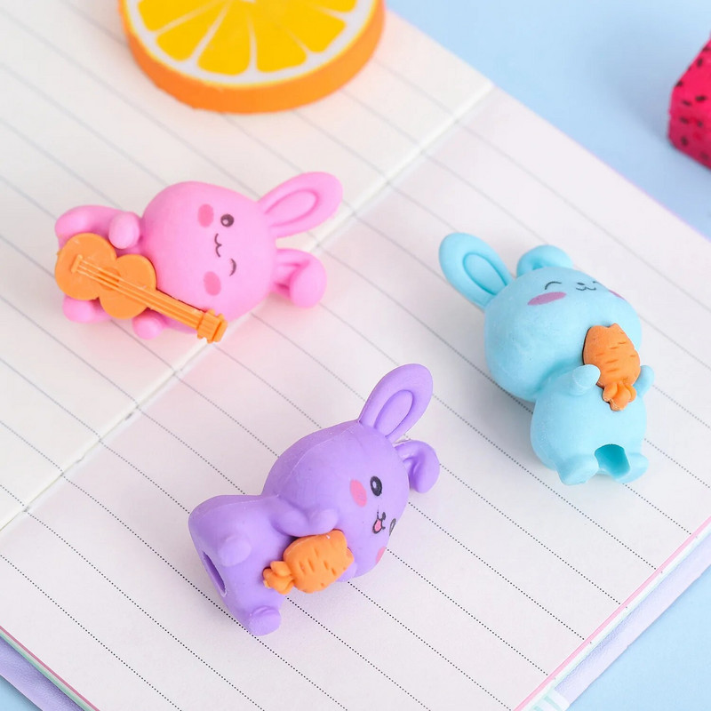 3 daļiņu multfilma Cute Rabbit Gumijas Dzēšgumija Jaunums Kancelejas preces