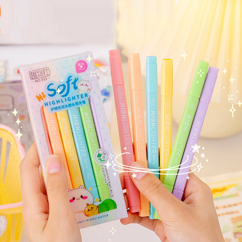 1 kaste 6 gab.Jauktas krāsas fluorescējošas marķiera pildspalvas