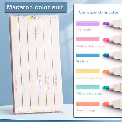 6 TK Highlighter Hele värvi Kawaii Markerid DIY Album Diary Toped Ended Highlighter Õpilaste Kirjatarbed Kooli kontoritarbed