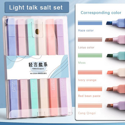 6 TK Highlighter Hele värvi Kawaii Markerid DIY Album Diary Toped Ended Highlighter Õpilaste Kirjatarbed Kooli kontoritarbed