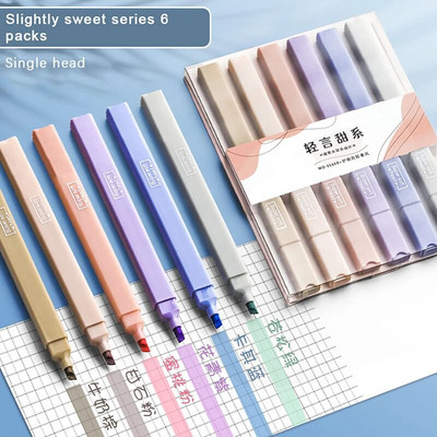 6 TK Highlighter Hele värvi Kawaii Markerid DIY Album Diary Toped Ended Highlighter Õpilaste Kirjatarbed Kooli kontoritarbed