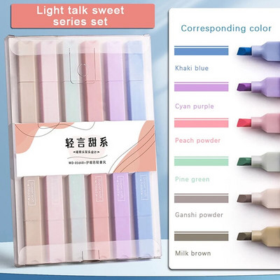 6 TK Highlighter Hele värvi Kawaii Markerid DIY Album Diary Toped Ended Highlighter Õpilaste Kirjatarbed Kooli kontoritarbed