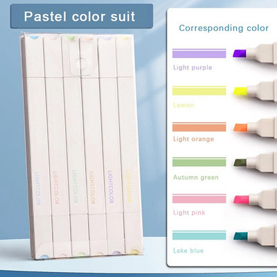 6 TK Highlighter Hele värvi Kawaii Markerid DIY Album Diary Toped Ended Highlighter Õpilaste Kirjatarbed Kooli kontoritarbed