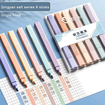6 TK Highlighter Hele värvi Kawaii Markerid DIY Album Diary Toped Ended Highlighter Õpilaste Kirjatarbed Kooli kontoritarbed
