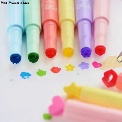 6 τεμάχια/Παρτίδα Cute Candy Color Hhlhters Μελάνες Stamp Pen Creative Marker Pen School Supplies Γραφείο Γραφική ύλη για παιδιά Δώρα