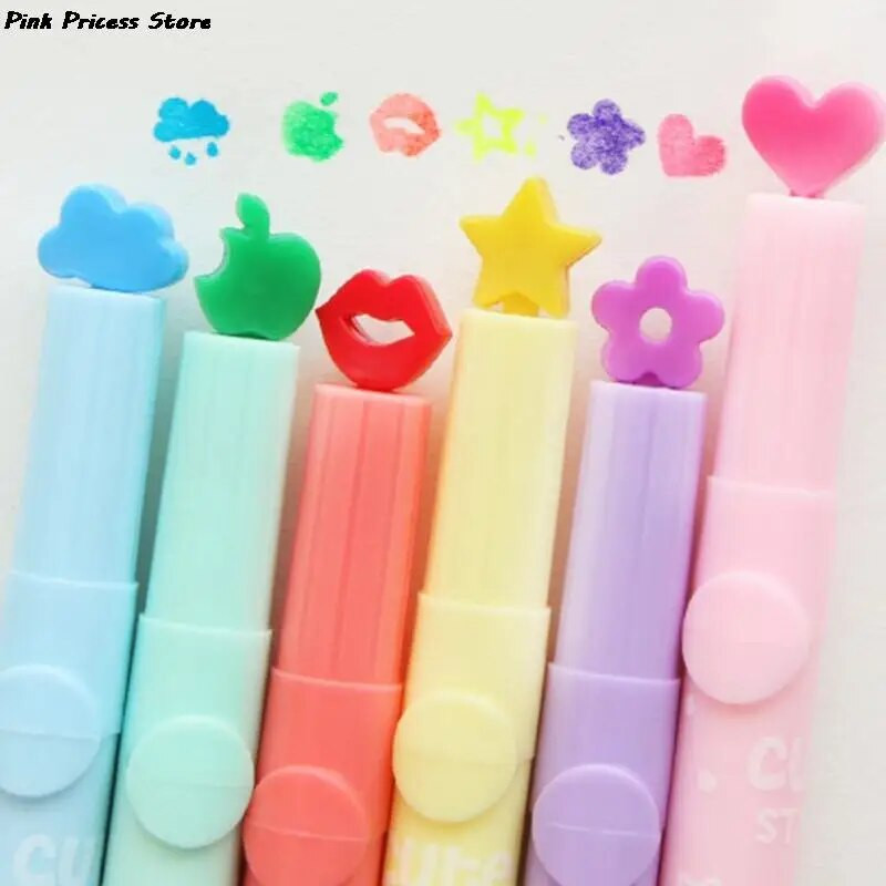 6Gb/partija Cute Candy Color Hhlhters Inks Zīmogu pildspalva Creative Marker Pildspalva skola Biroja piederumi Kancelejas preces bērniem Dāvanas