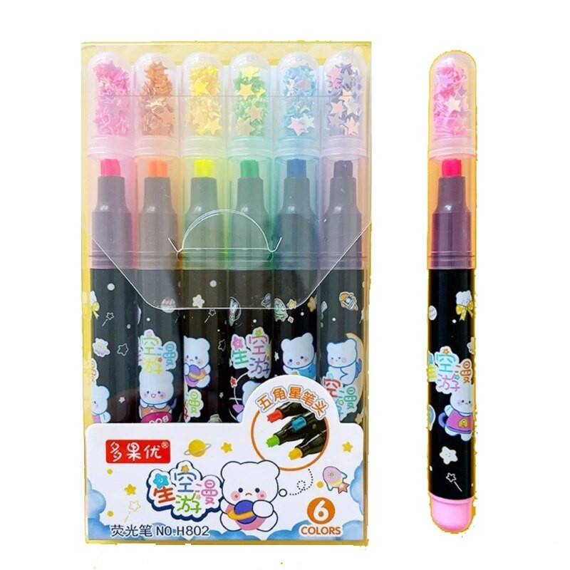 6Gb/komplekts Mīlīgs Zvaigznes zīmogu izcēlējs Krāsu Marķieris DIY roku konta gleznošana Rakstīšanas pildspalva Biroja kancelejas piederumi zīmēšanas piederumi
