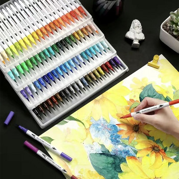Μαρκαδόρος τέχνης Δικέφαλος στυλό με γραμμή γάντζου Χρώμα στυλό με μαλακή μύτη Ακουαρέλα Σετ ζωγραφικής για παιδιά Σχολικά είδη