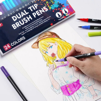 Σετ 12 χρωμάτων Dual Tip Art Marker Watercolor Brush Fineliner Pen Double Head Manga Comics Fine Liner for Sketch Drawing Painting