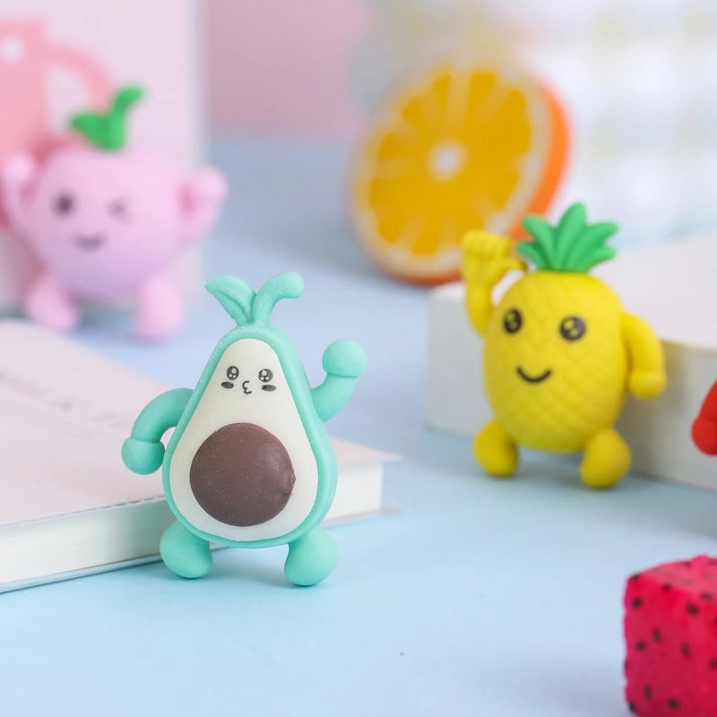 4-osaline multikas Kawaii Fruit Kummist kustutuskumm Uudsed kirjatarbed