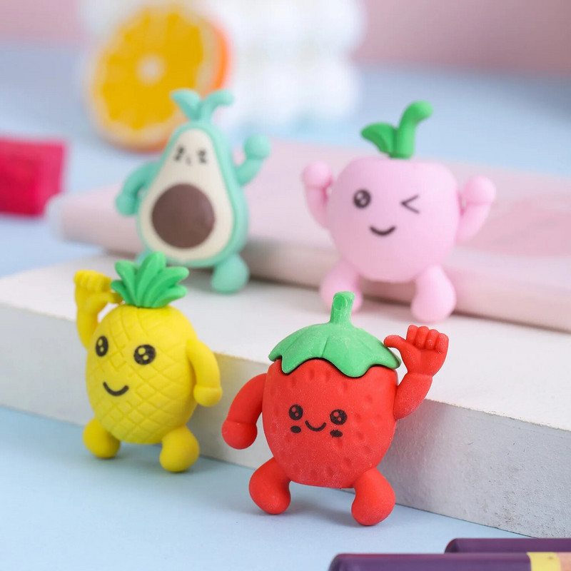 4-osaline multikas Kawaii Fruit Kummist kustutuskumm Uudsed kirjatarbed