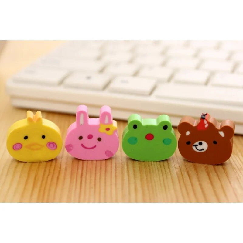 4 τμχ Διασκεδαστικές και εκπαιδευτικές γόμες κινουμένων σχεδίων για χαριτωμένα ζώα για ενίσχυση των δεξιοτήτων σχεδίασης και γραφής των παιδιών