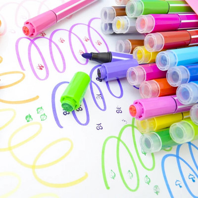 12 цветна химикалка Цветен печат Печат Миеща се акварелна писалка Четка Четка за рисуване Комплекти цветни маркери за деца