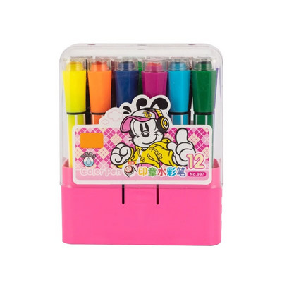 12 Έγχρωμο στυλό Έγχρωμη σφραγίδα Σφραγίδα με ακουαρέλα Πινέλο ζωγραφικής Σετ έγχρωμων μαρκαδόρων για παιδιά