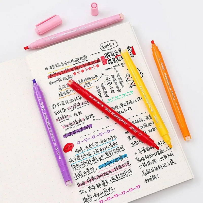 8 τεμ. Αστεία Διπλή γραμμή Μοτίβο Μαρκαδόρου Περιγράμματος Μαρκαδόρου Χεριού Αντιγραφή Λογαριασμού Πολύχρωμο στυλό Curve Quick Dry Mark Notes Highlighter