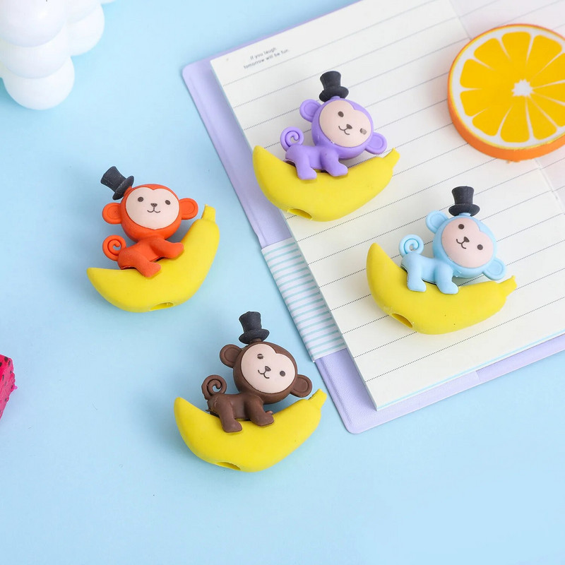 Γόμα από καουτσούκ 4 τεμαχίων Cartoon Cute Monkey Banana Rubber Eraser Novelty επιστολόχαρτο