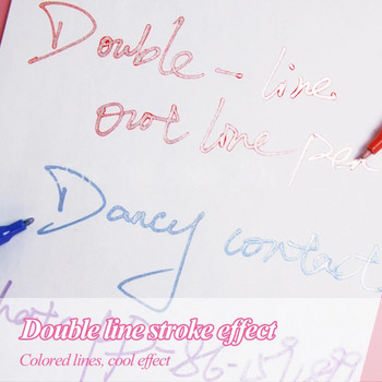 Двойна линия 12 цвята Маркери Контурна писалка Блестяща писане Рисуване Doodle Dazzle Line Paint Pens for DIY Card Posters Painting