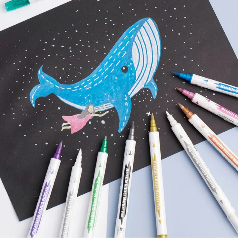 Metāliskas marķieru pildspalvas ar diviem uzgaļiem, zelta metāla pastāvīgie marķieri mākslinieku ilustrācijām, amatniecība, dāvanu karšu izgatavošana, albums