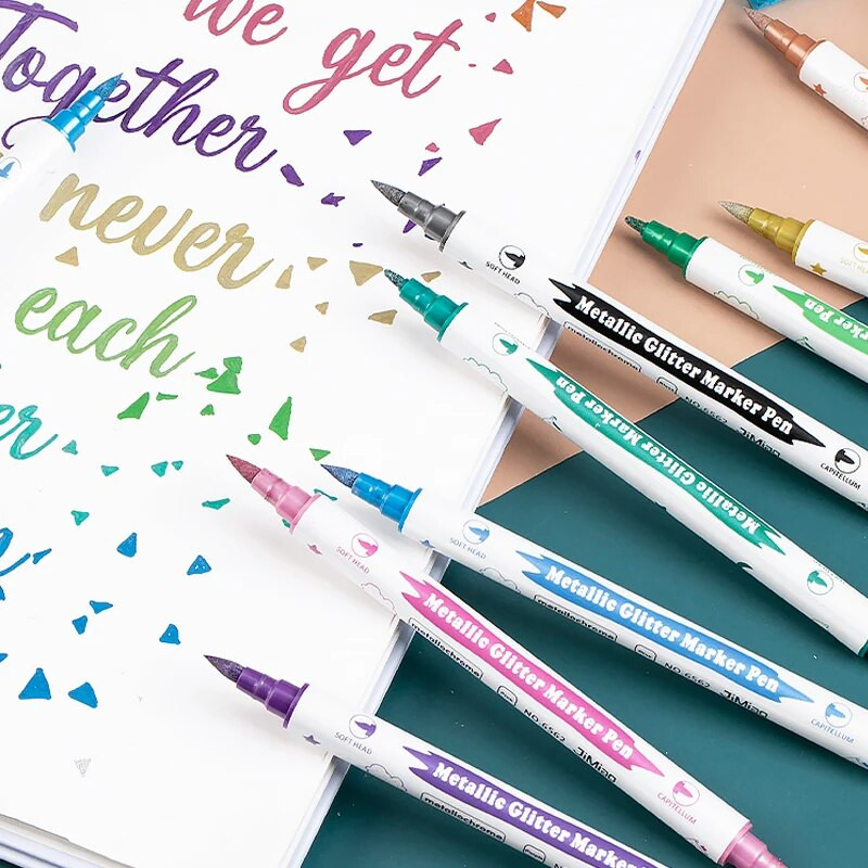 Metāliskas marķieru pildspalvas ar diviem uzgaļiem, zelta metāla pastāvīgie marķieri mākslinieku ilustrācijām, amatniecība, dāvanu karšu izgatavošana, albums