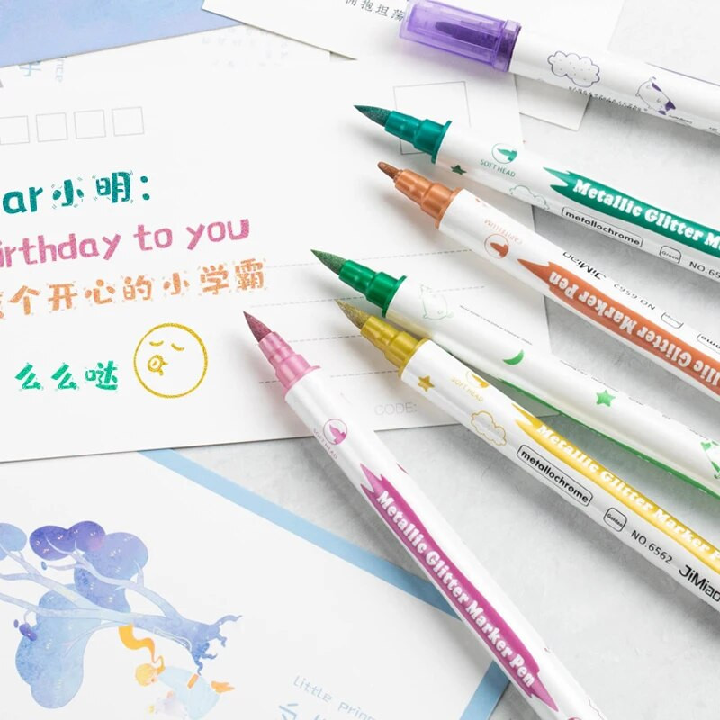 Metāliskas marķieru pildspalvas ar diviem uzgaļiem, zelta metāla pastāvīgie marķieri mākslinieku ilustrācijām, amatniecība, dāvanu karšu izgatavošana, albums