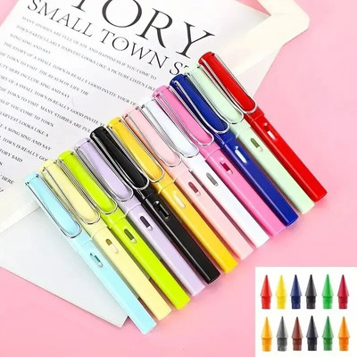 12 tk/komplekt Värviline igavene pliiats, mida saab pühkida Maagia Vahetage pea Keskkonnasõbralik õpilaste maalimine Lastele Kingitus Joonistamine Koolitarbed Kingitused