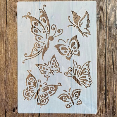 A4 29 * 21 cm DIY trafareti sienu gleznojums albums Krāsošana reljefs albums dekoratīvs papīra karšu veidne, sienas dzīvnieks tauriņš