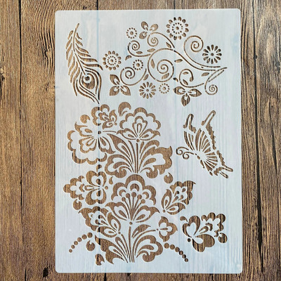 A4 29 * 21 cm DIY trafareti sienu gleznojums albums Krāsošana reljefs albums dekoratīvs papīra karšu veidne, sienas dzīvnieks tauriņš