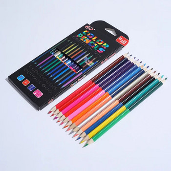 24Χρώμα 12 τμχ Δικέφαλο έγχρωμο μολύβι Μολύβι Ξύλο Χρωματιστά μολύβια για Σχέδιο Γραφικής ύλης Αξεσουάρ γραφείου Σχολικά είδη