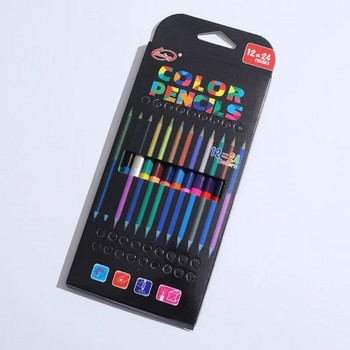 24Χρώμα 12 τμχ Δικέφαλο έγχρωμο μολύβι Μολύβι Ξύλο Χρωματιστά μολύβια για Σχέδιο Γραφικής ύλης Αξεσουάρ γραφείου Σχολικά είδη