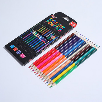 12 τμχ χρωματιστά μολύβια διπλής κεφαλής 24 χρωμάτων μολύβι μολύβι Ξύλο χρωματιστά μολύβια για ζωγραφική γραφικής ύλης Μαθητικό σχολικό