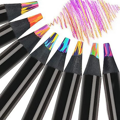 8Pcs Rainbow Pencils, цветни моливи за възрастни, 8 цвята многоцветни моливи за арт пособия за рисуване, оцветяване, скициране