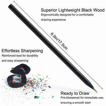 12 бр. Моливи Rainbow, 4 mm сърцевина (5 цвята) цветни моливи за възрастни, за художествено рисуване, оцветяване, скициране, предварително подострени