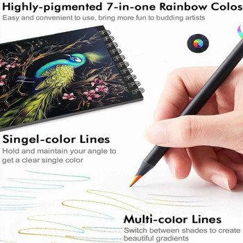 12 бр. Моливи Rainbow, 4 mm сърцевина (5 цвята) цветни моливи за възрастни, за художествено рисуване, оцветяване, скициране, предварително подострени