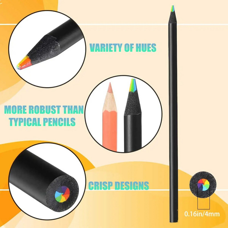 12gb Varavīksnes zīmuļi, 4mm serde (5 krāsas) Krāsaini zīmuļi pieaugušajiem, Mākslas zīmēšanai, Krāsošanai, Skicēšanai, Iepriekš uzasināti